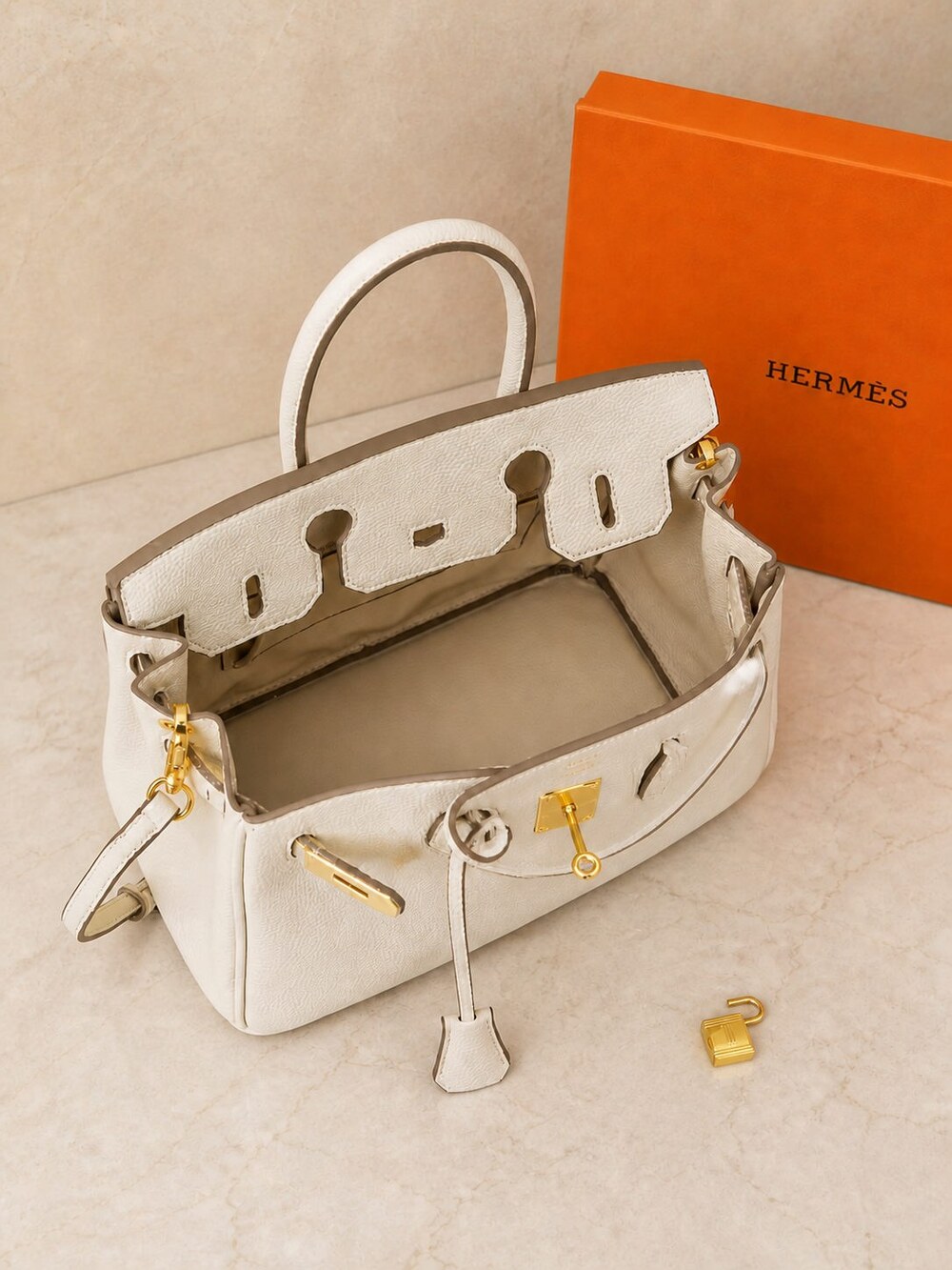 Hermes Nata Togo Leather Birkin Top Handle Bag with Gold Hardware - Picture 9 of 9